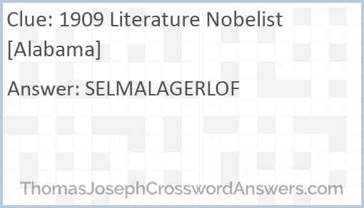 1909 Literature Nobelist [Alabama] Answer