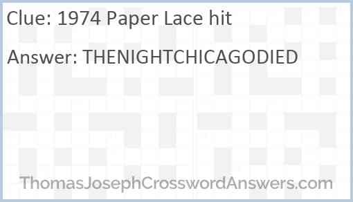 1974 Paper Lace hit Answer