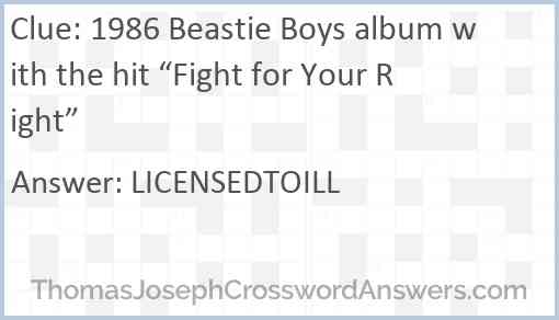 1986 Beastie Boys album with the hit “Fight for Your Right” Answer