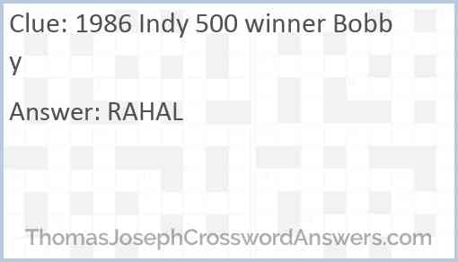 1986 Indy 500 winner Bobby Answer