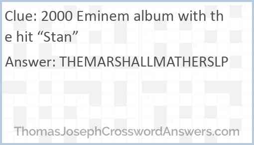 2000 Eminem album with the hit “Stan” Answer
