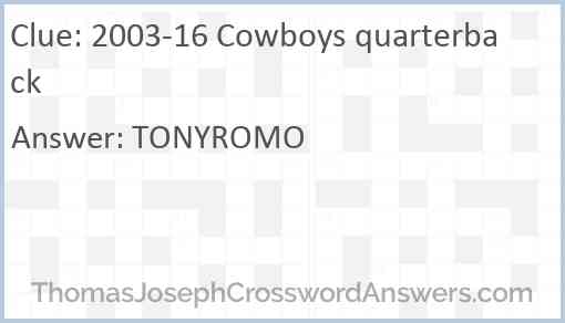 2003-16 Cowboys quarterback Answer