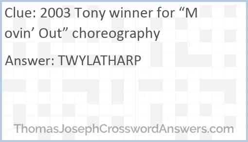 2003 Tony winner for “Movin’ Out” choreography Answer