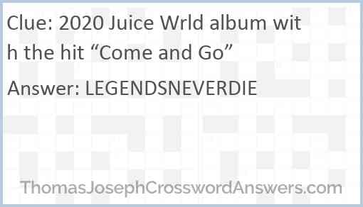 2020 Juice Wrld album with the hit “Come and Go” Answer