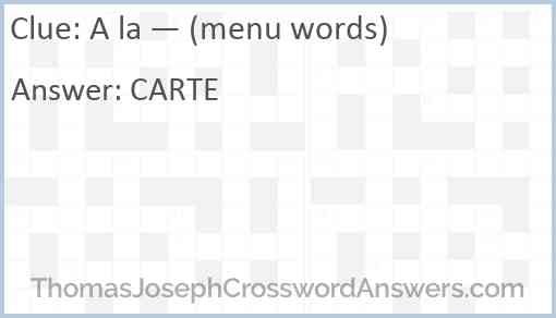 A la — (menu words) Answer