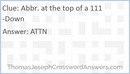 Abbr. at the top of a 111-Down Answer