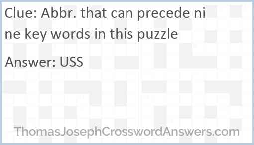 Abbr. that can precede nine key words in this puzzle Answer