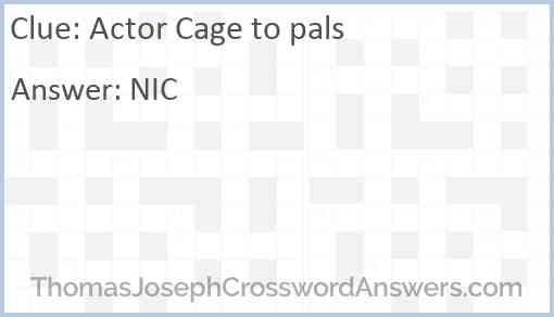 Actor Cage to pals Answer