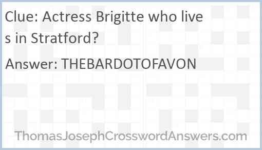 Actress Brigitte who lives in Stratford? Answer