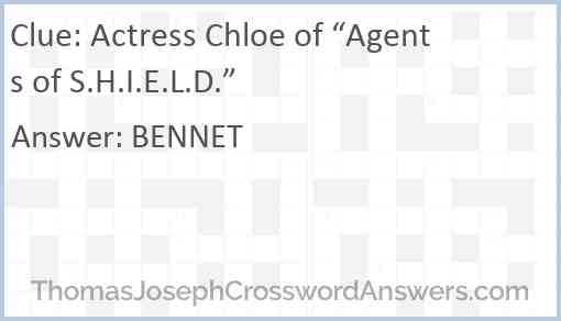 Actress Chloe of “Agents of S.H.I.E.L.D.” Answer