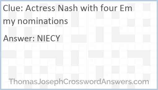 Actress Nash with four Emmy nominations Answer