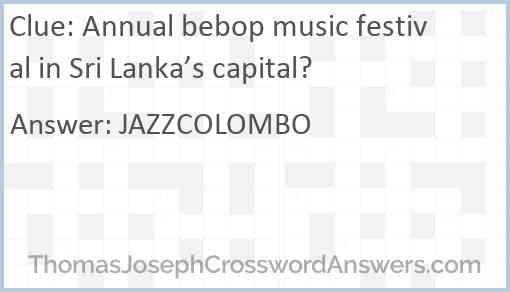 Annual bebop music festival in Sri Lanka’s capital? Answer