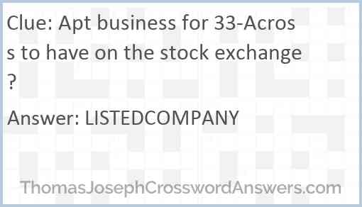 Apt business for 33-Across to have on the stock exchange? Answer