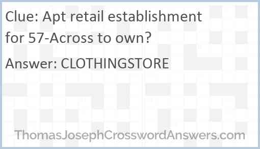 Apt retail establishment for 57-Across to own? Answer