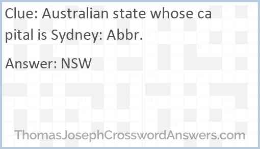Australian state whose capital is Sydney: Abbr. Answer
