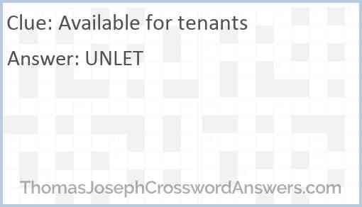 Available for tenants Answer
