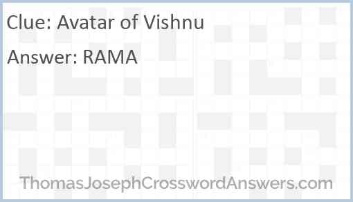 Avatar of Vishnu crossword clue ThomasJosephCrosswordAnswers com
