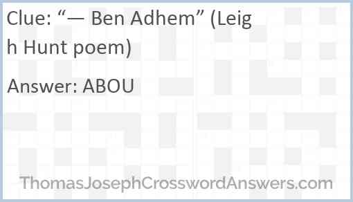 “— Ben Adhem” (Leigh Hunt poem) Answer