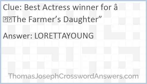 Best Actress winner for “The Farmer’s Daughter” Answer