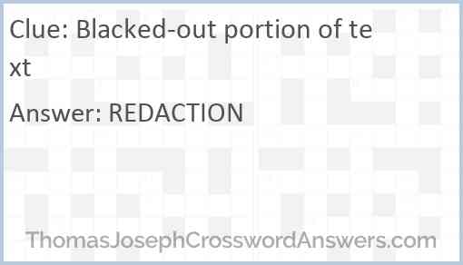 Blacked-out portion of text Answer