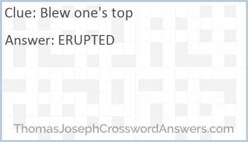 Blew one s top crossword clue ThomasJosephCrosswordAnswers com