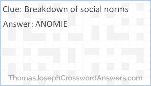 Breakdown of social norms Answer