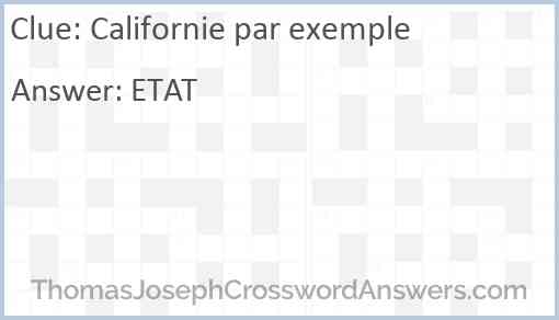 Californie par exemple Answer