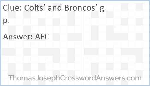 Colts’ and Broncos’ gp. Answer