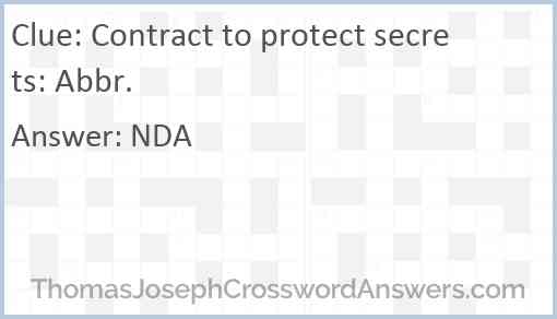 Contract to protect secrets: Abbr. Answer