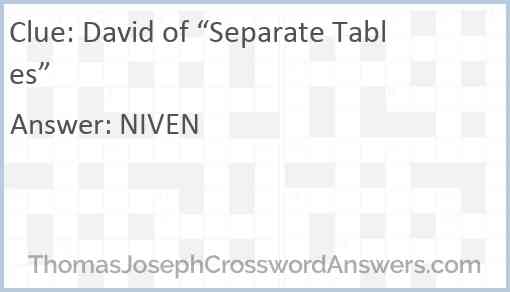 David of Separate Tables crossword clue
