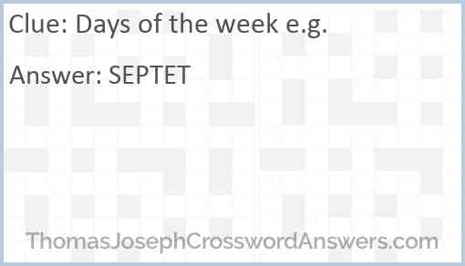 Days of the week e.g. Answer