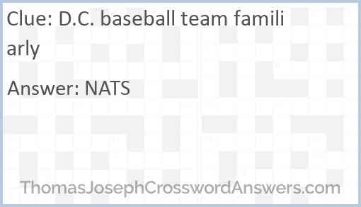 D.C. baseball team familiarly Answer
