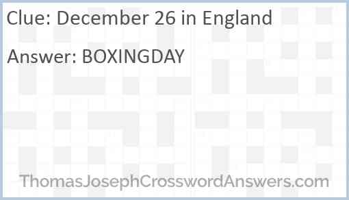 December 26 in England Answer