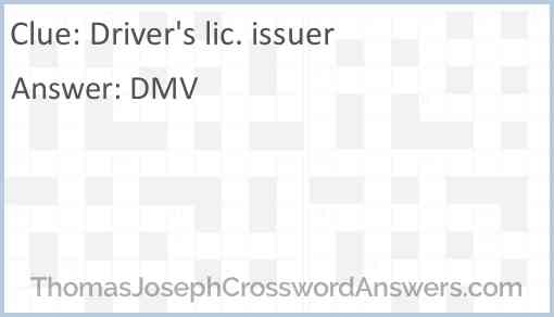 Driver's lic. issuer Answer