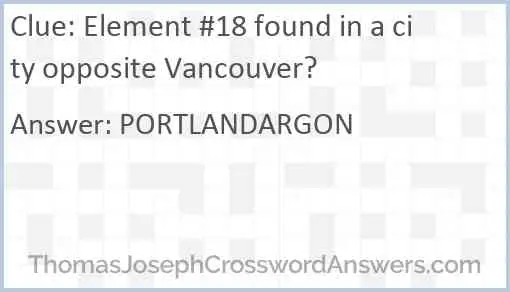 Element #18 found in a city opposite Vancouver? Answer