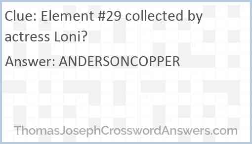Element #29 collected by actress Loni? Answer