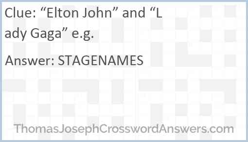 “Elton John” and “Lady Gaga” e.g. Answer