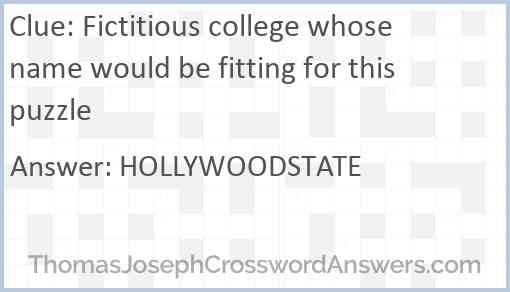 Fictitious college whose name would be fitting for this puzzle Answer