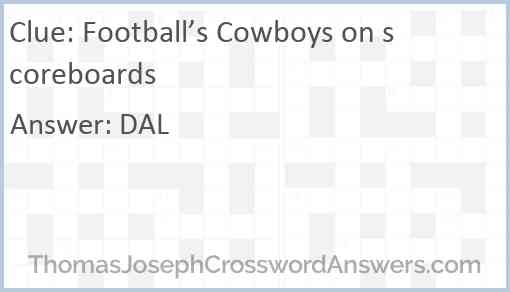 Football’s Cowboys on scoreboards Answer