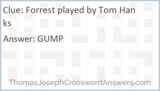 Forrest played by Tom Hanks Answer