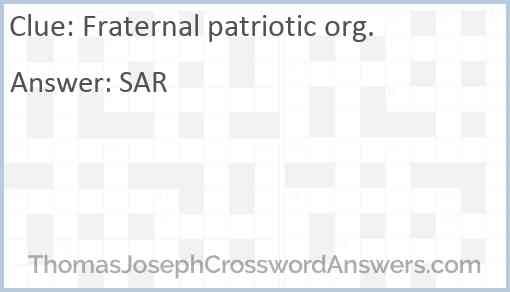 Fraternal patriotic org. Answer