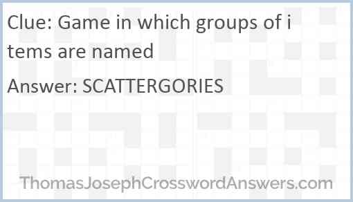 Game in which groups of items are named Answer