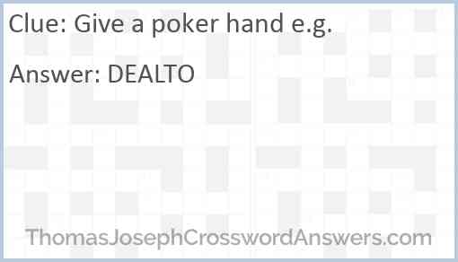 Give a poker hand e.g. Answer