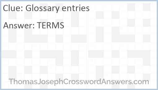 Glossary entries Answer
