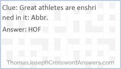 Great athletes are enshrined in it: Abbr. Answer