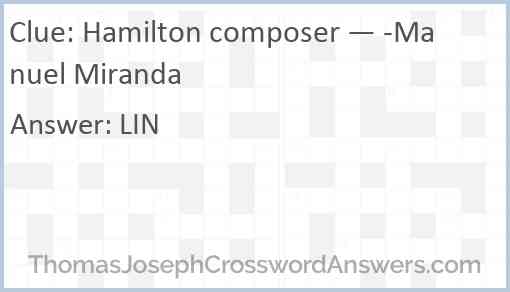“Hamilton” composer — -Manuel Miranda Answer