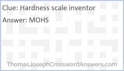Hardness scale inventor crossword clue ThomasJosephCrosswordAnswers com