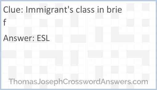 Immigrants’ class in brief Answer