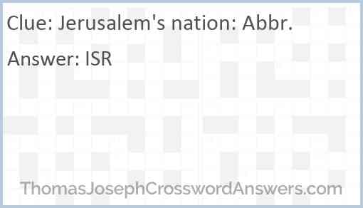 Jerusalem's nation: Abbr. Answer