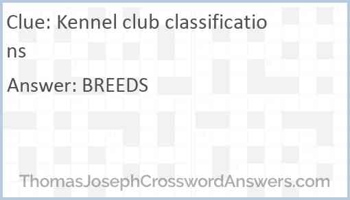 Kennel club classifications Answer